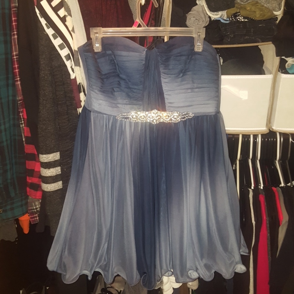 Blue strapless dress